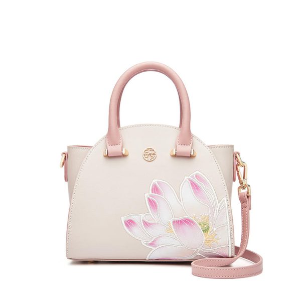 Jade Lotus Collection – Embroidered Crossbody Leather Handbag